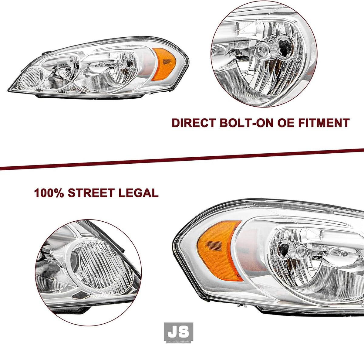 JSBOYAT Headlight Assembly Fit for 2006-2013 Chevy Impala