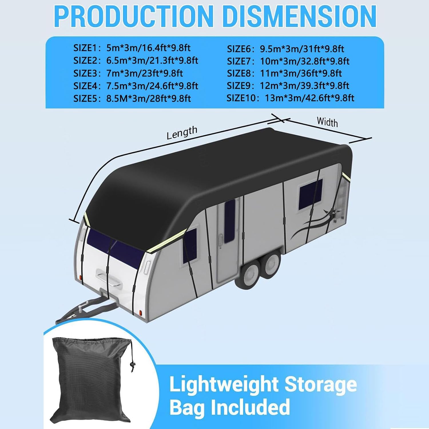 Travel Trailer Cover 210D Oxford Cloth Travel Trailer Cover Wind, Rain and Snow Proof Class A Rv Cover Camper Cover