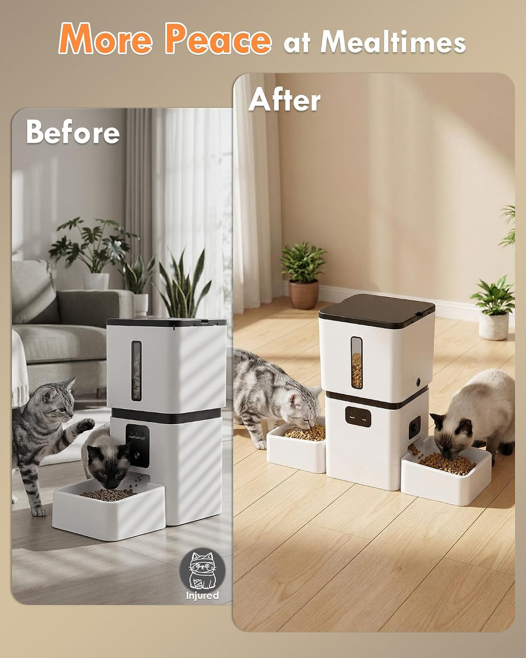 Automatic Cat Feeder for 2 Cats with Dual Bowls & Two HD Cameras