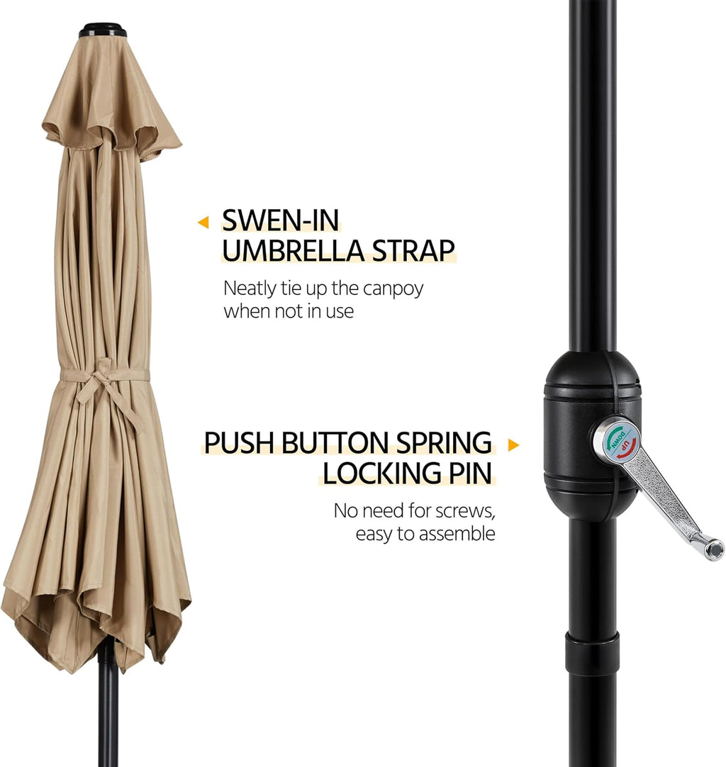 10FT Patio Sunshade with 26.5lb Umbrella Base Outdoor Table Sunshade w/Push Button Tilt, Crank and Sturdy Ribs, Patio