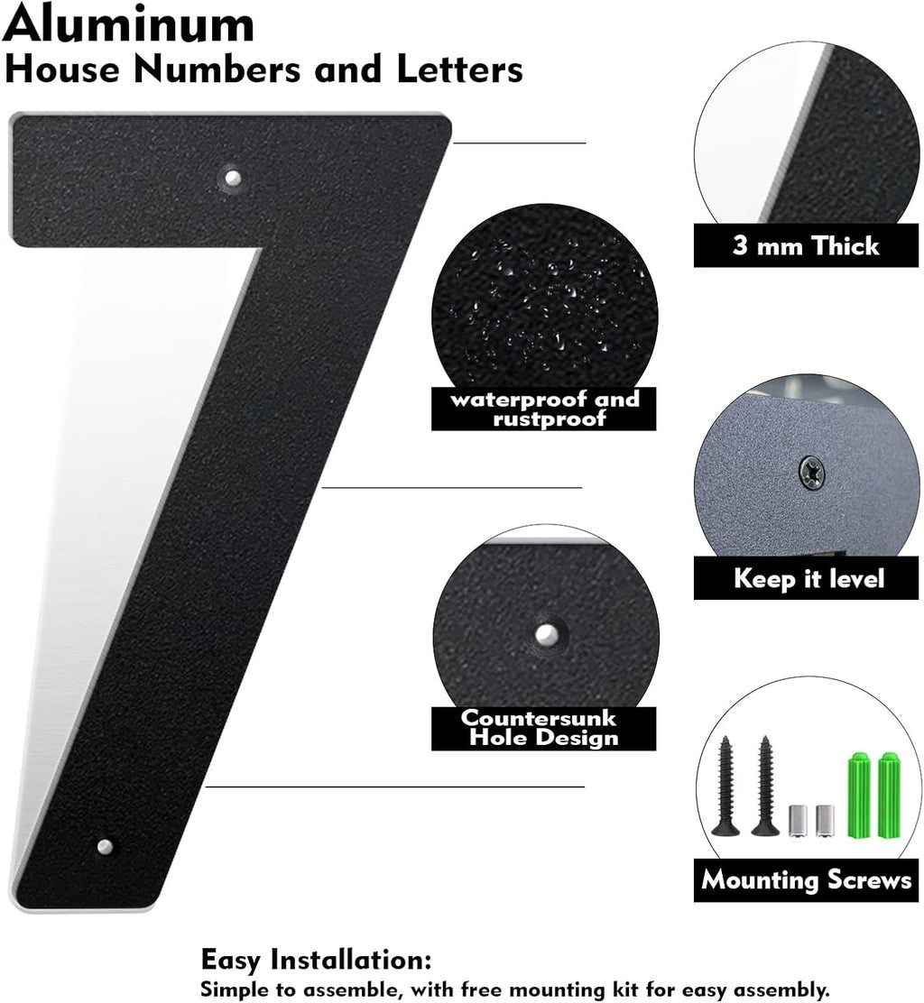 5 Inch Black Aluminum Floating House Address Numbers and Letters for Outside, Modern Metal Door Numbers for Home