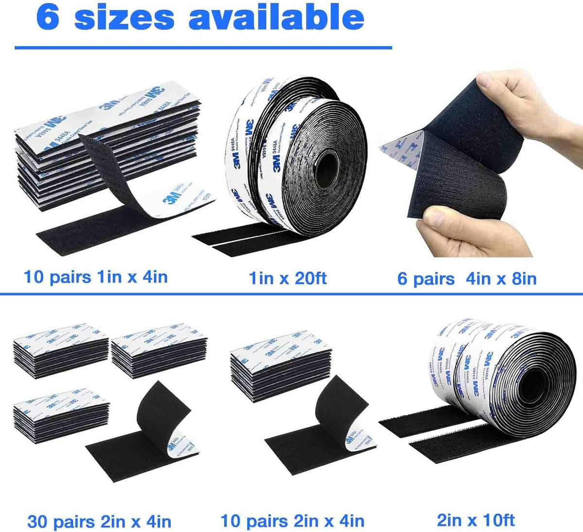 Hook and Loop Tape 2in x 4in 10 Pairs, Slef Adhesive Interlocking Strip, Double Sided Mounting Tape Heavy Duty