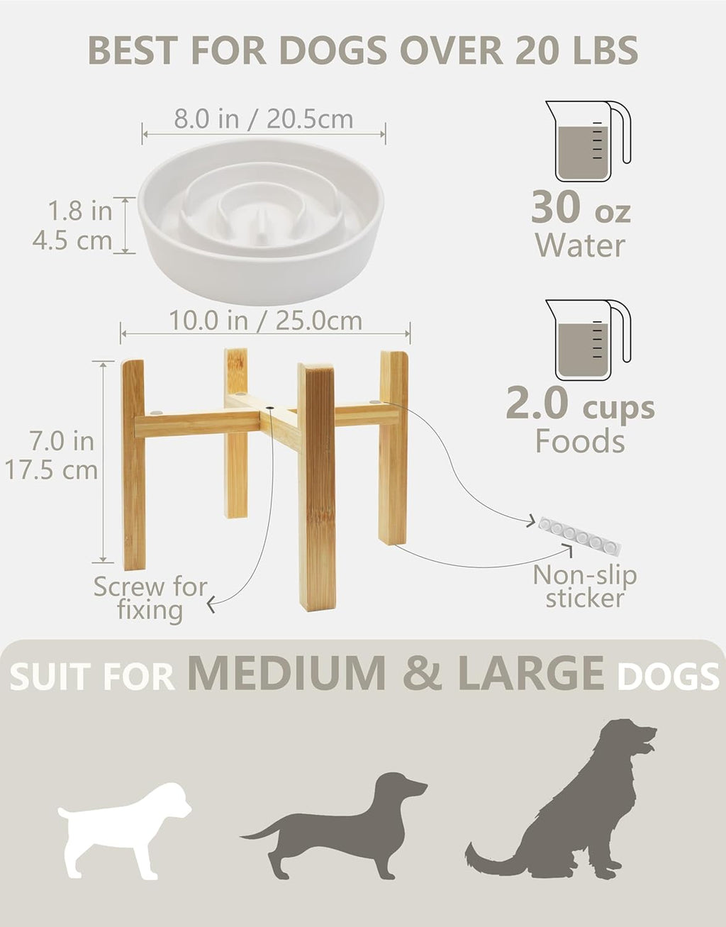 Ceramic Slow Feeder Dog Bowls Elevated, 2.0 Cups Slow Feeder for Medium Dogs, Puzzle Maze Bowl to Slow Down Eating