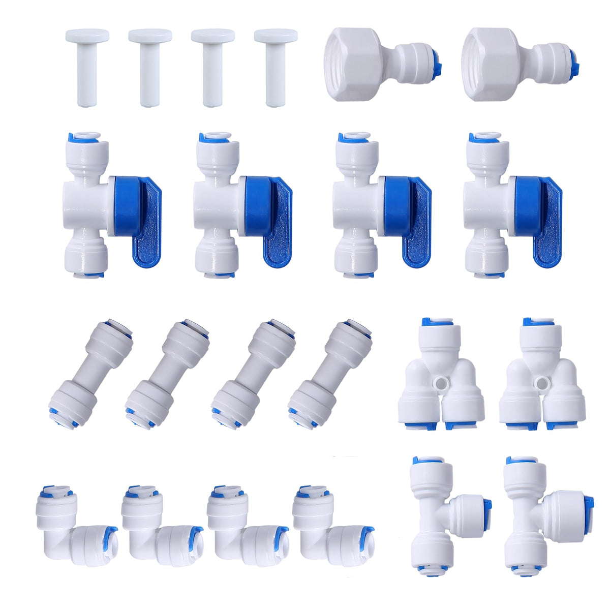 1/4" OD Quick Connect Push in Water Tube Fitting, 22-Pack