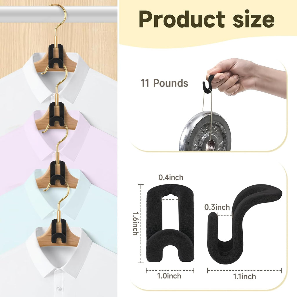 60 Pack Velvet Space Saving Hanger Connector Hooks for Closet, Black | Cascading Hanger Hooks, College Dorm Essentials