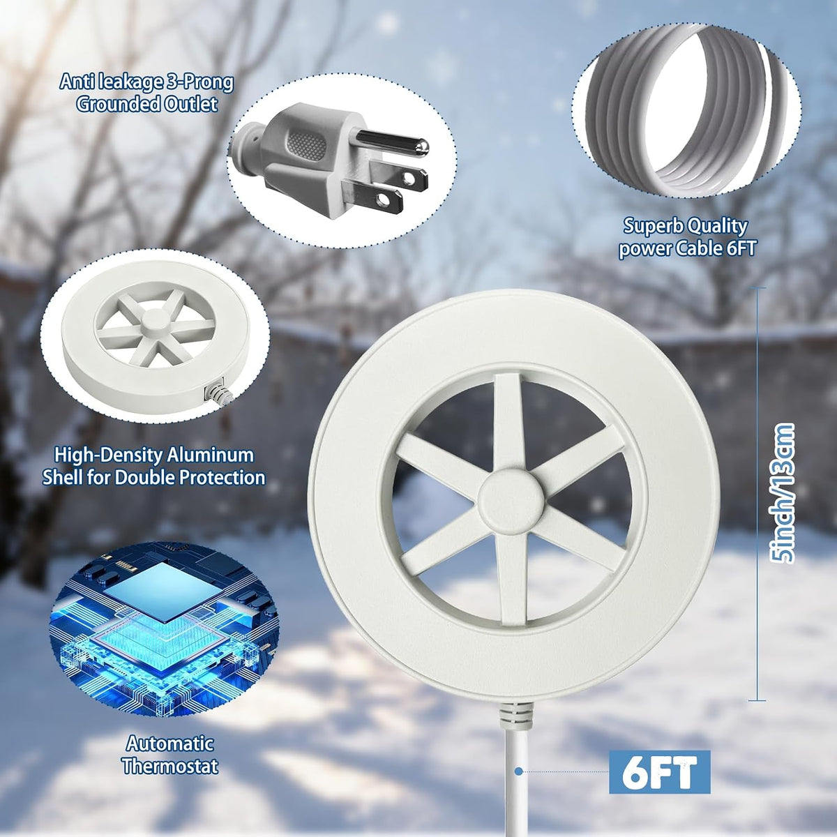 Bird Bath Heater-50W Circle De-Icer with Hollow Snowflake Design,Faster Ice Melting，Heated Birdbaths & Animal Water