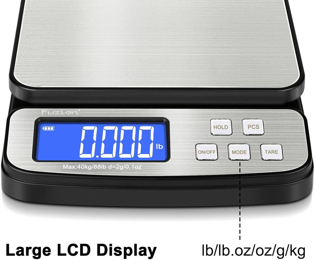 Digital Shipping Postal Scale 88lb x 0.1oz, Stainless Steel Platform | All-in-1 Shipping Scale, Large Display