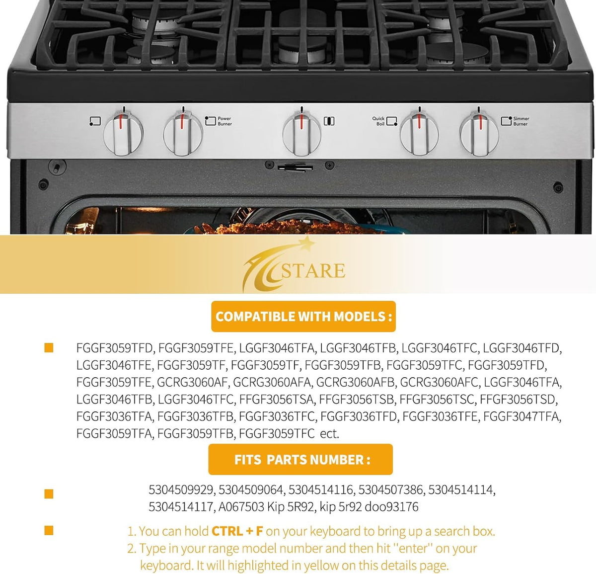 Allstare Stainless Steel 5304509064 Stove knobs Replacement for Frigidaire Stove Parts Gallery Oven Knobs 5304509929 FGGF3036TFA Gas Range Parts Cooktop Control Knobs 1 Pc