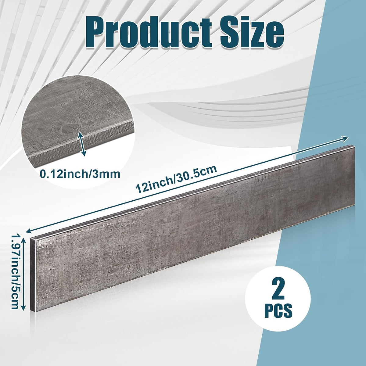 2 Pcs 2" x 1/8"x 12" Flat Steel Bar Metal Stock Mild Steel Plate Weldable A36 Metal Bar for Walls Floors Cars Ships