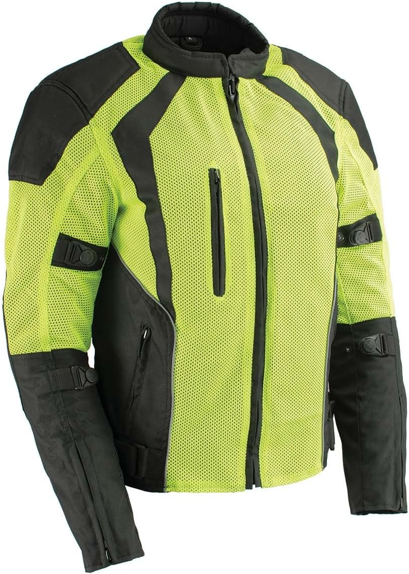 MPL2793 High Vis Green with Black Armored Textile Motorcycle Jacket for Women - All Season Mesh Jacket