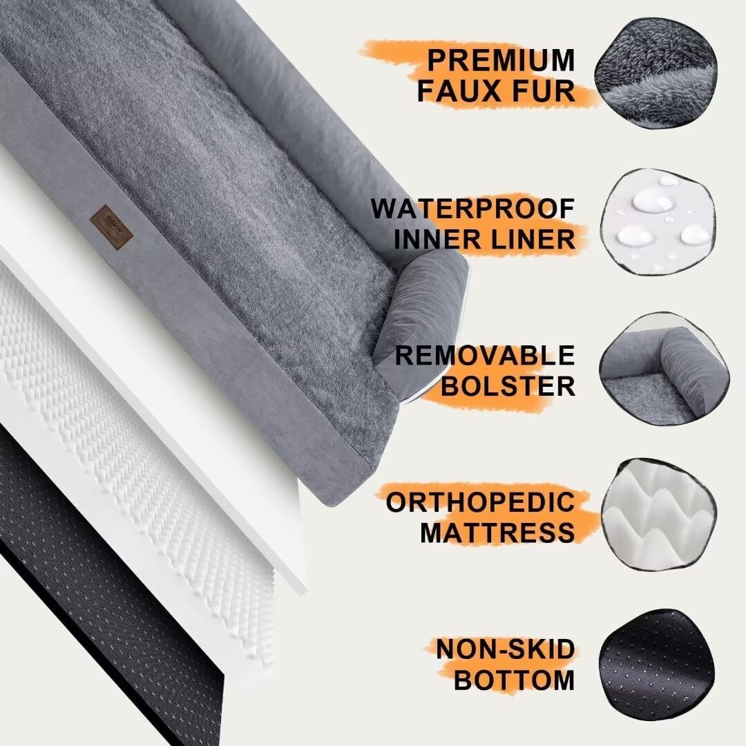 Large Dog Bed Orthopedic Washable - Beds Bolster - Medium XL XLarge Big Dogs - Memory Foam Couch Sofa - Waterproof
