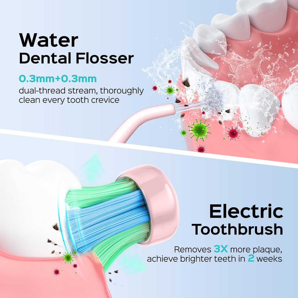 C20 & C41 Portable Water Flosser with Electric Toothbrush Combo: 2-in-1 Oral Clean Kit for Teeth, Braces, Gums Care