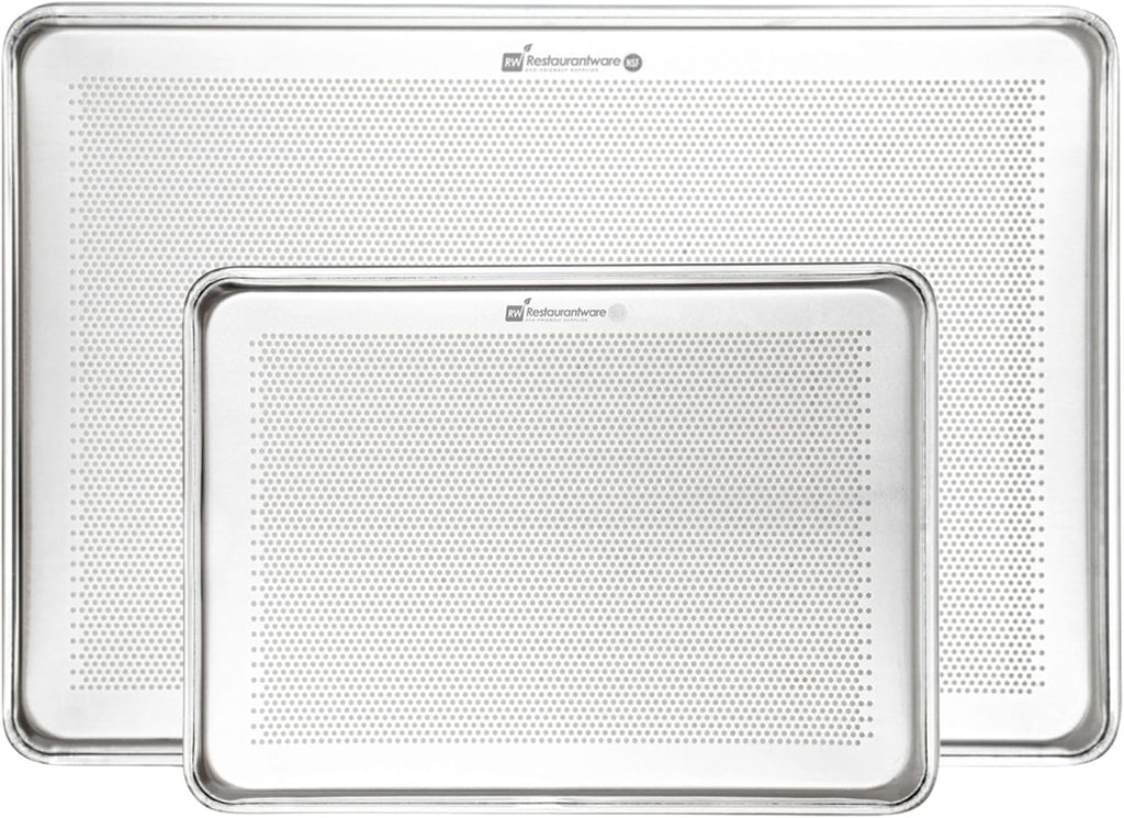 2-Piece Perforated Aluminum Baking Sheet Set - Met Lux Half & Full Size Sheet Pans, Heavy Duty, Even Airflow