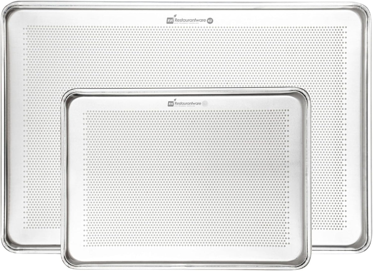2-Piece Perforated Aluminum Baking Sheet Set - Met Lux Half & Full Size Sheet Pans, Heavy Duty, Even Airflow