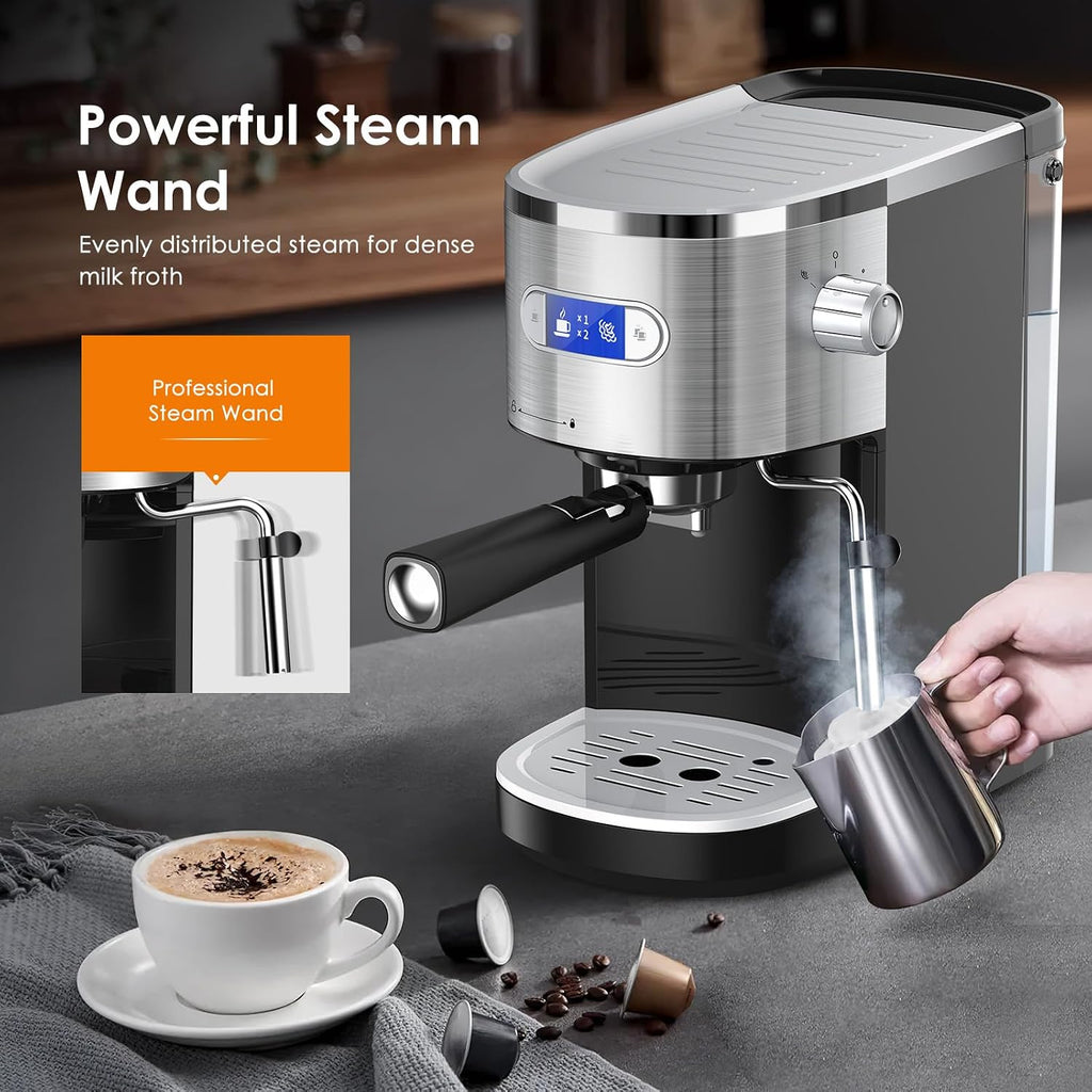 Espresso Machine 20 Bar, Semi-Automatic Espresso Maker with Milk Frother Steam Wand, 45 OZ Removable Water Tank for