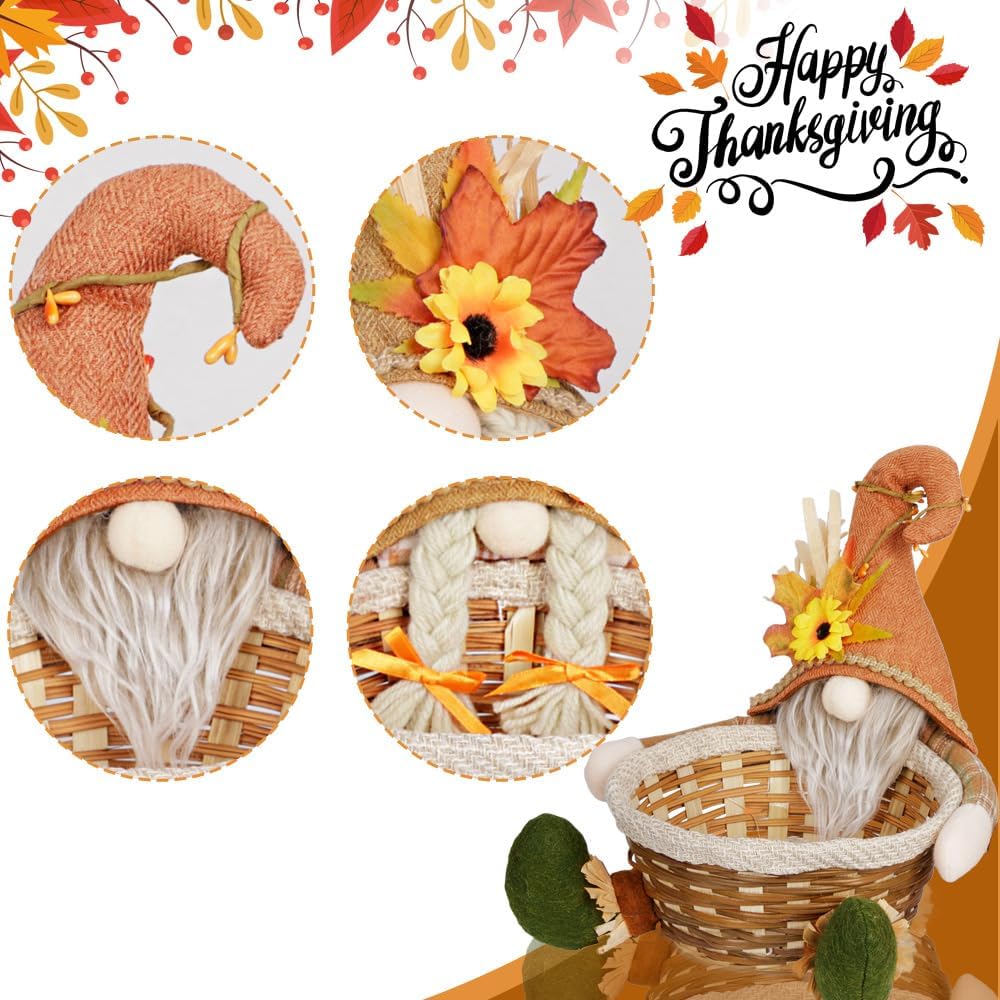 Fall Decorations - Thanksgiving Gnome Dolls Set of 2 Harvest Plush Doll with Basket Storage Autumn Boy Girls Gnome