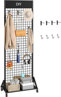 Grid Wall Panel, 2’ x 5.7’ Ft Floor Standing Gridwall Display Rack, Retail Display Stand, with 4 S-Shaped Hooks and 4