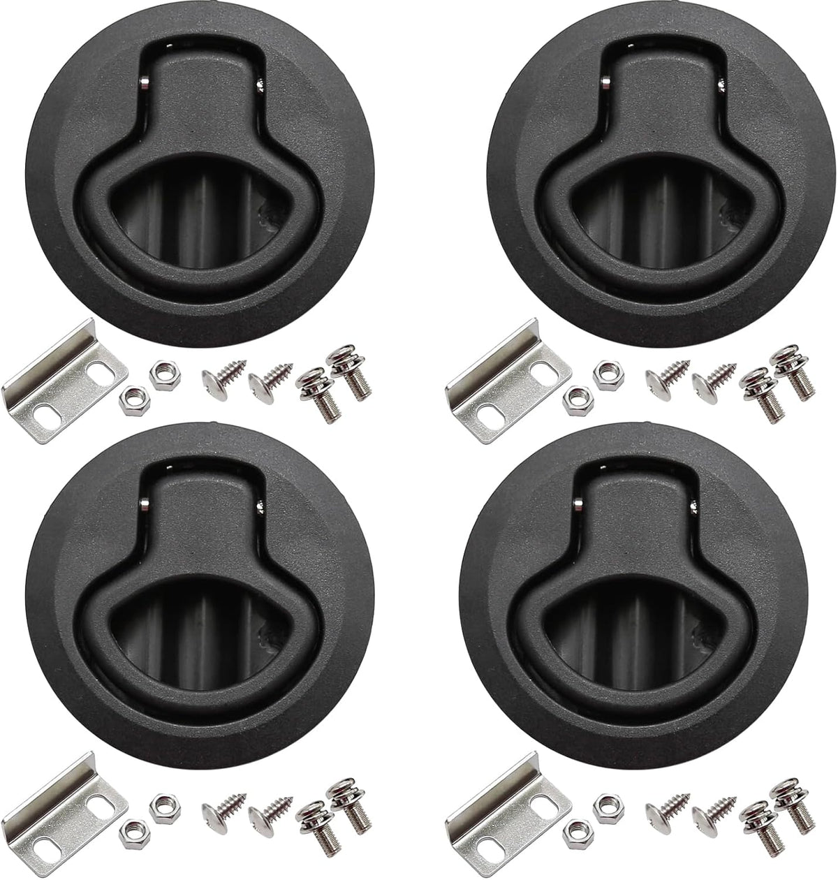 MDEOOSKY 4PCS Boat Latches, 2" Slam Latch Hatch Round Pull Marine, Boat Flush Pull Hatch, Latch Locking for Boat, Handle Round Deck Hatch, Black