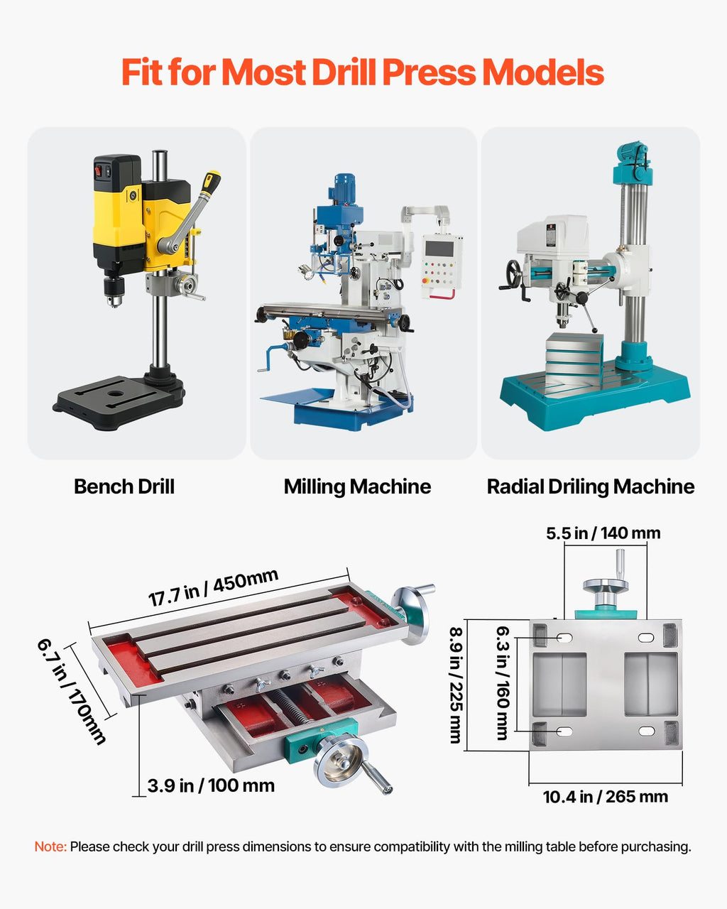 Milling Working Table 17.7 X 6.7 Inch, Compound Milling Machine Work Table 2 Axis 4 Ways Move, Multifunction Milling