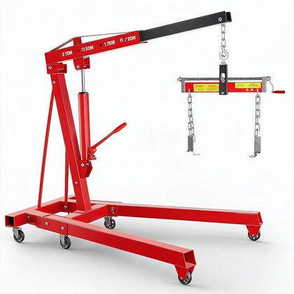2 Ton Hydraulic Engine Hoist, 4400 LBS Folding Cherry Picker Crane with Adjustable Boom & Load Leveler, 6 Swivel