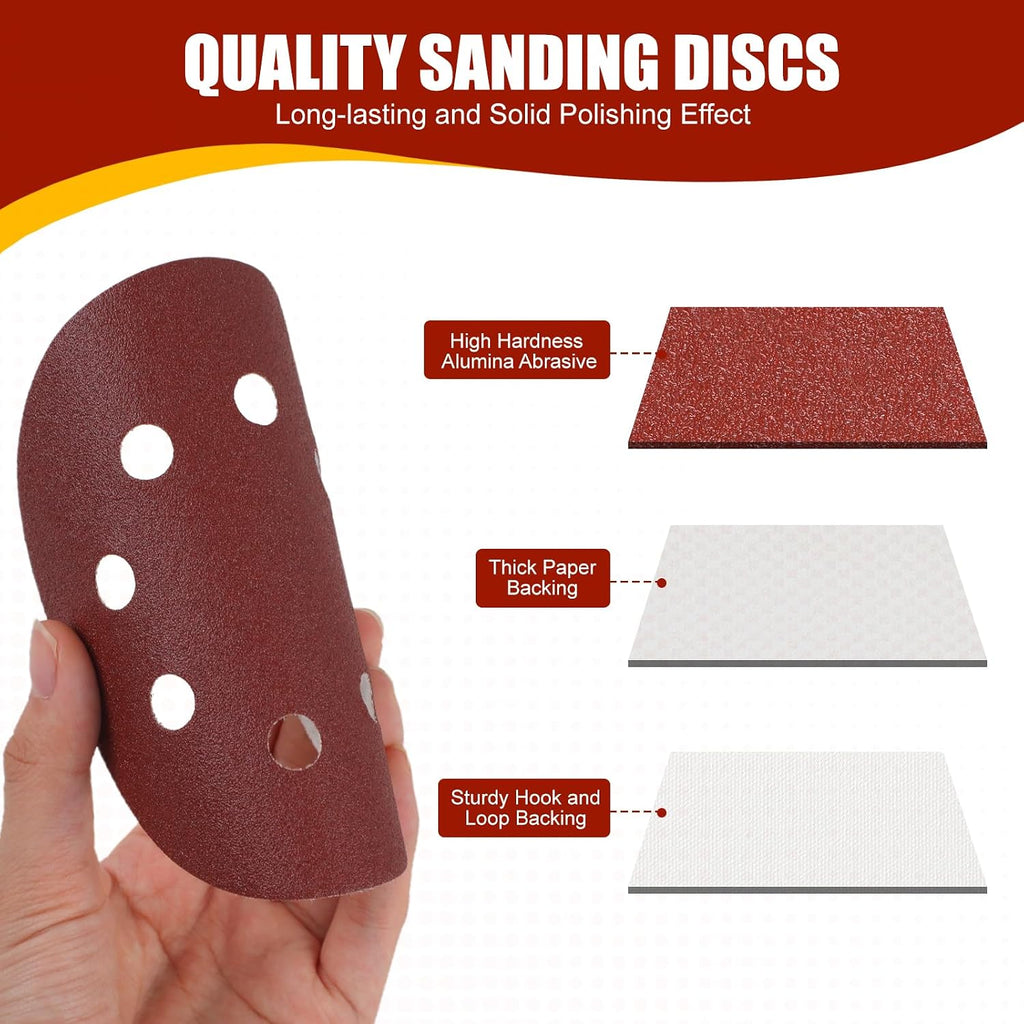 70 PCS 5 Inch 8-Hole Sanding Discs, 9 Mixed Grits | 40 80 120 180 240 320 400 600 800 Grit Hook and Loop Sandpaper