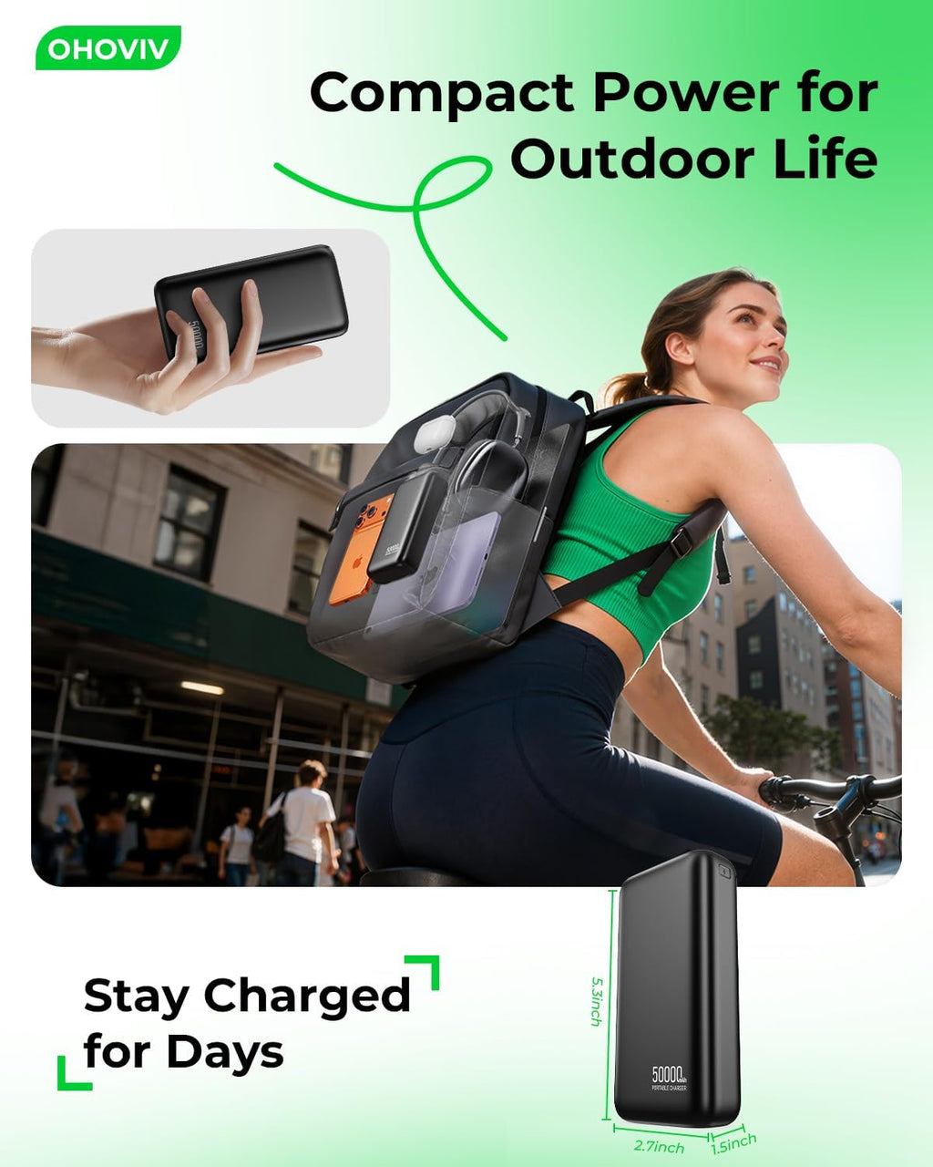 Portable Charger Power Bank 50000mAh,22.5W Fast-Charge Battery Pack | Travel Camping Essential,LED Display,USB-C