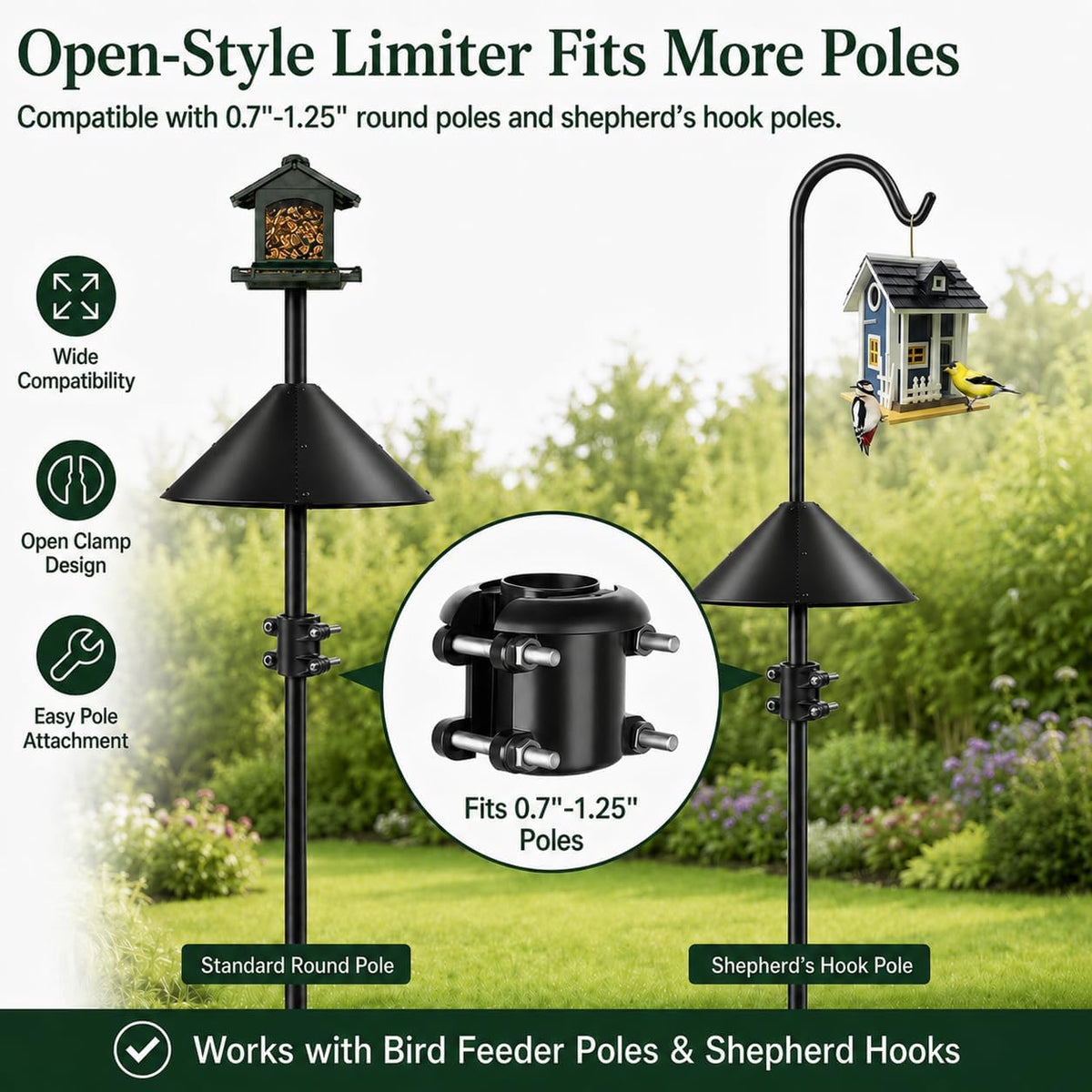 Metal Squirrel Baffle with Spring Swing for Bird Feeder Pole, Fits 1/2"-1"