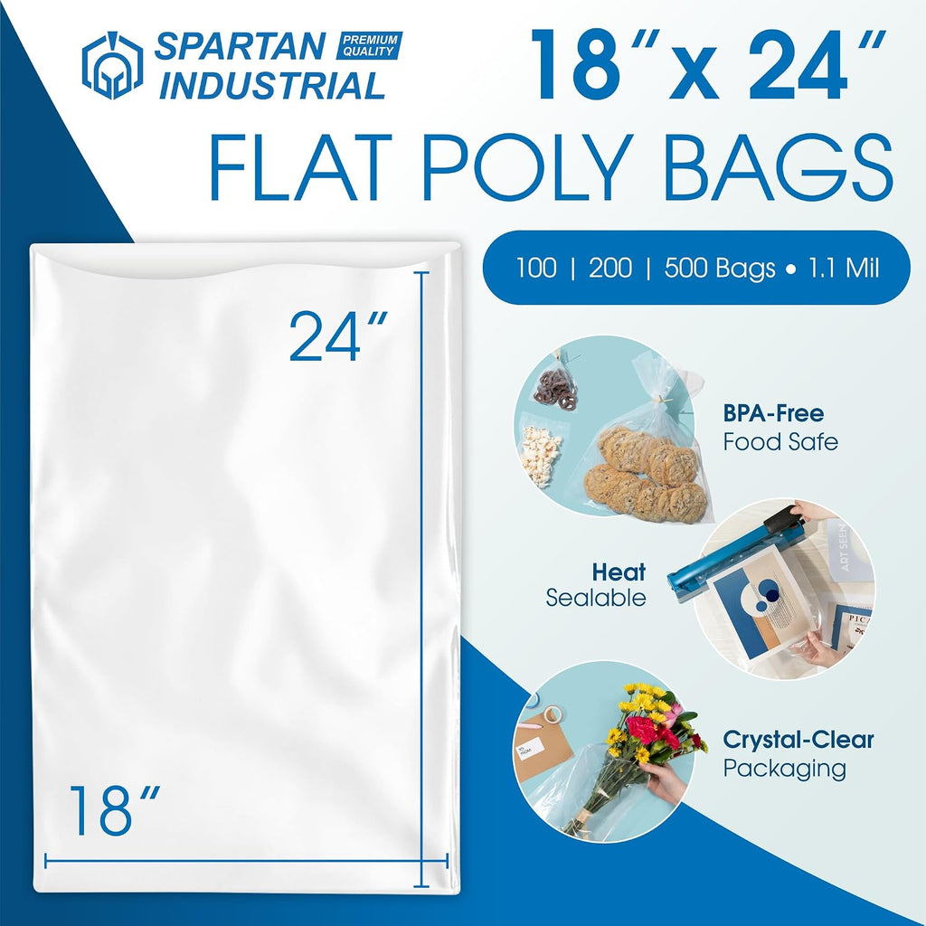 18" X 24" Open-End Flat Poly Bags (500 Count) - 1.1 Mil Clear Plastic Bags