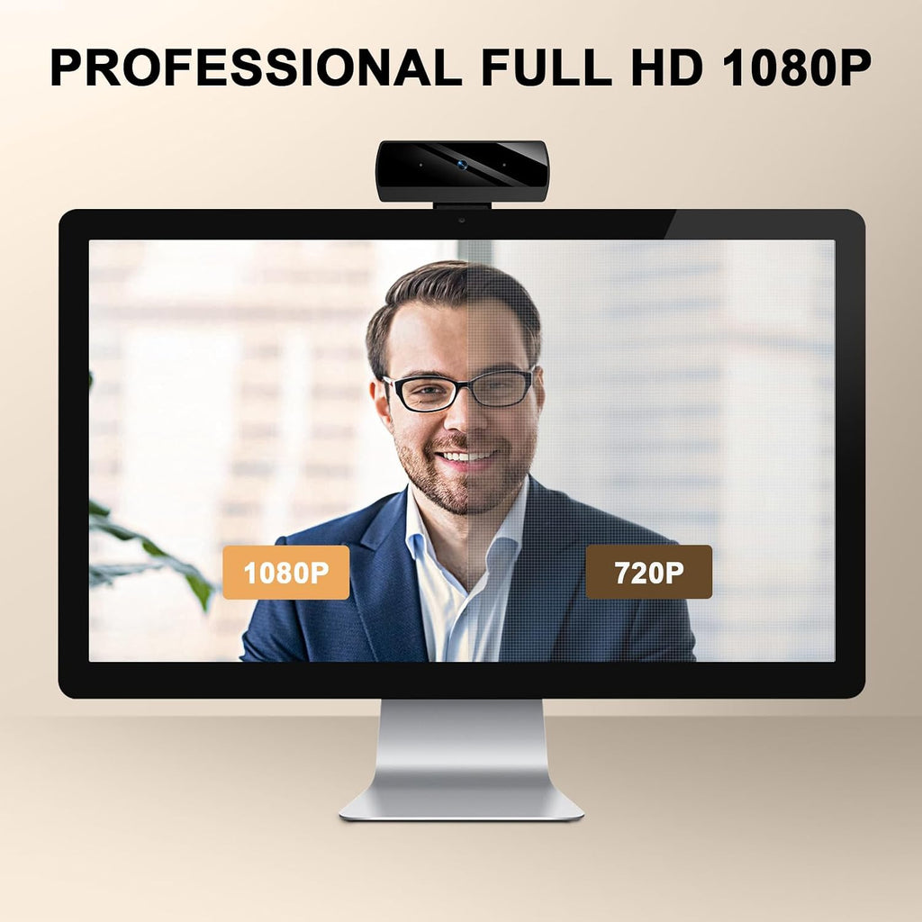 1080P Webcam with Microphone, Full HD Video Calling Web Camera, HD Light Correction Streaming Webcam for