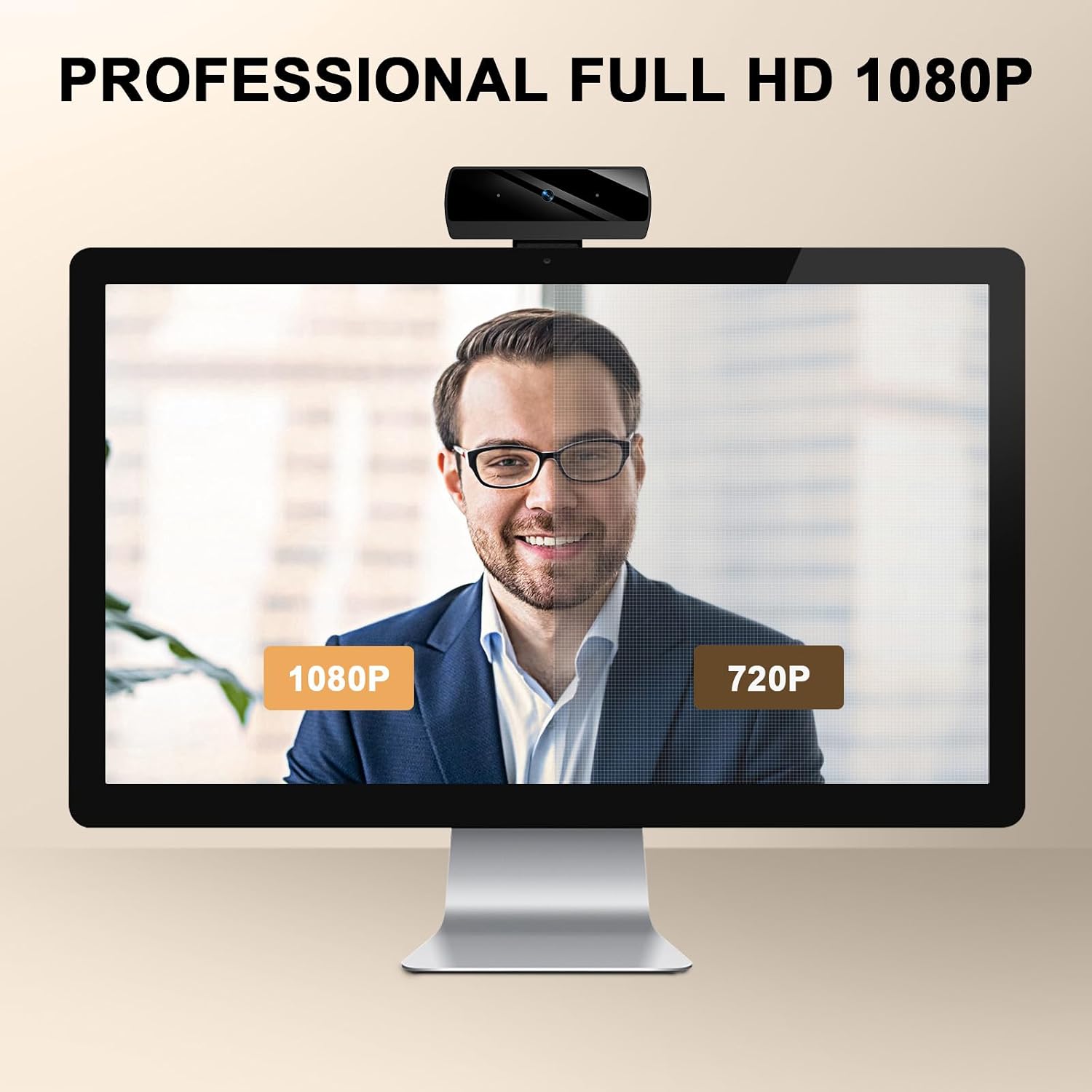 1080P Webcam with Microphone, Full HD Video Calling Web Camera, HD Light Correction Streaming Webcam for