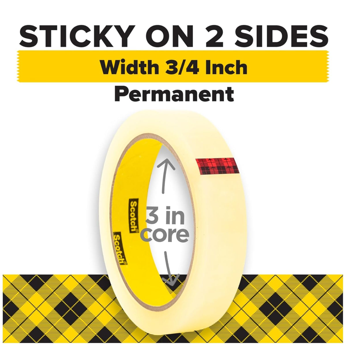 Double Sided Tape, Office and School Supplies for Arts and Crafts, Alternative to Scrapbooking Glue, 0.75 in. x 1296
