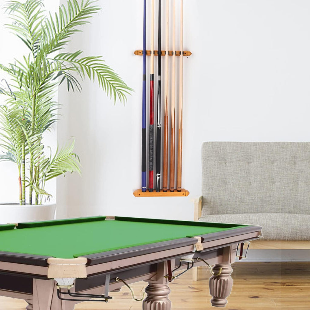 GSE 2-Piece Wooden Wall Mounted Billiard Pool Cue Rack Holds 6/8/12 Cues | Several Colors Available, Pool Stick