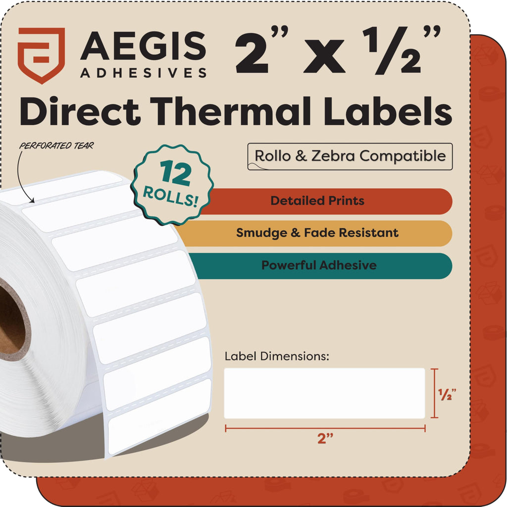 2" X 0.5" Direct Thermal Printer Labels (28800 Count, 12 Rolls)