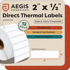 2" X 0.5" Direct Thermal Printer Labels (28800 Count, 12 Rolls)