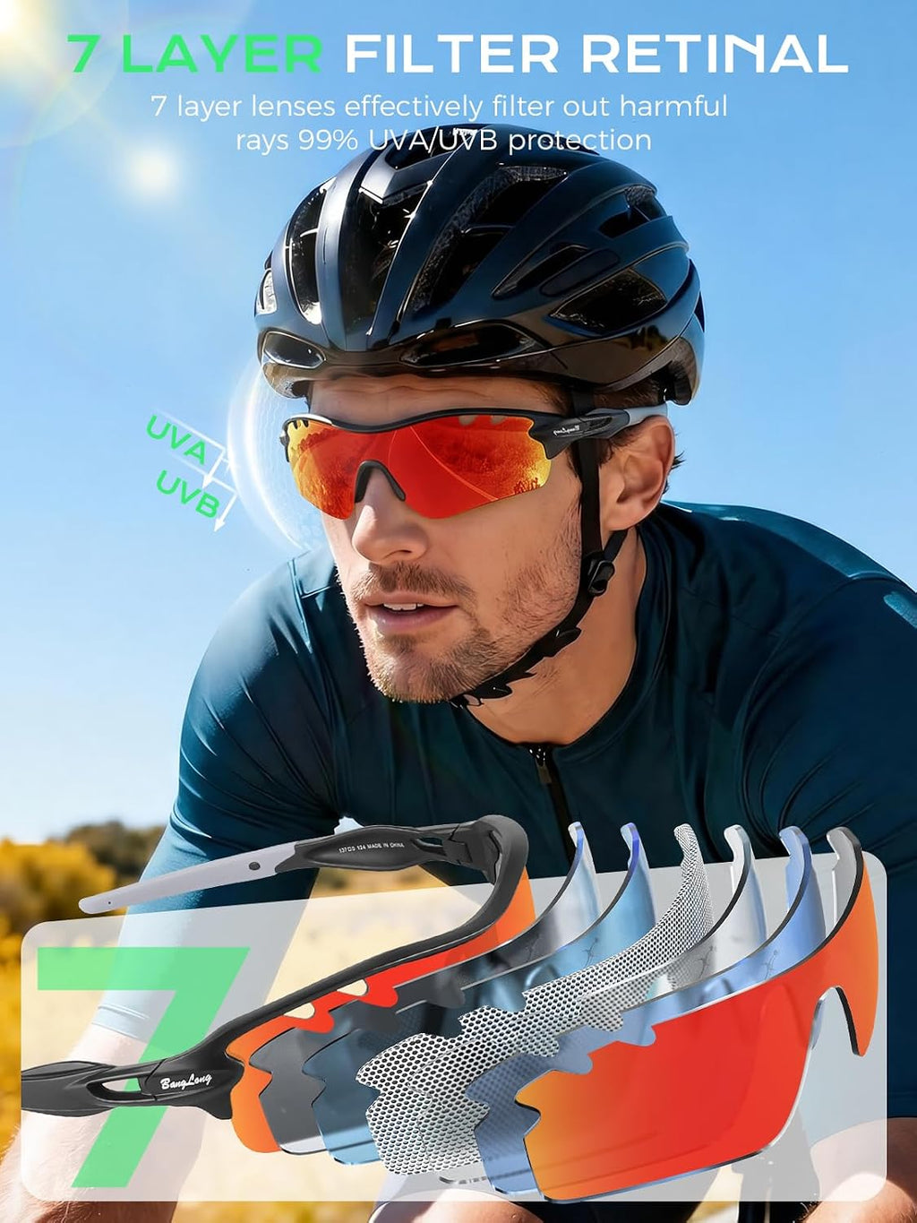 Polarized UV400 Sports Sunglasses with 5 Lenses for Men Women | TR90 Flexible Frame, 5 Interchangeable Lens with RX