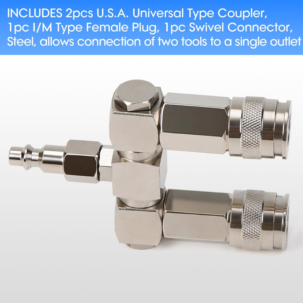 2-Way Air Hose Splitter, 1/4" NPT Air Compressor Connector