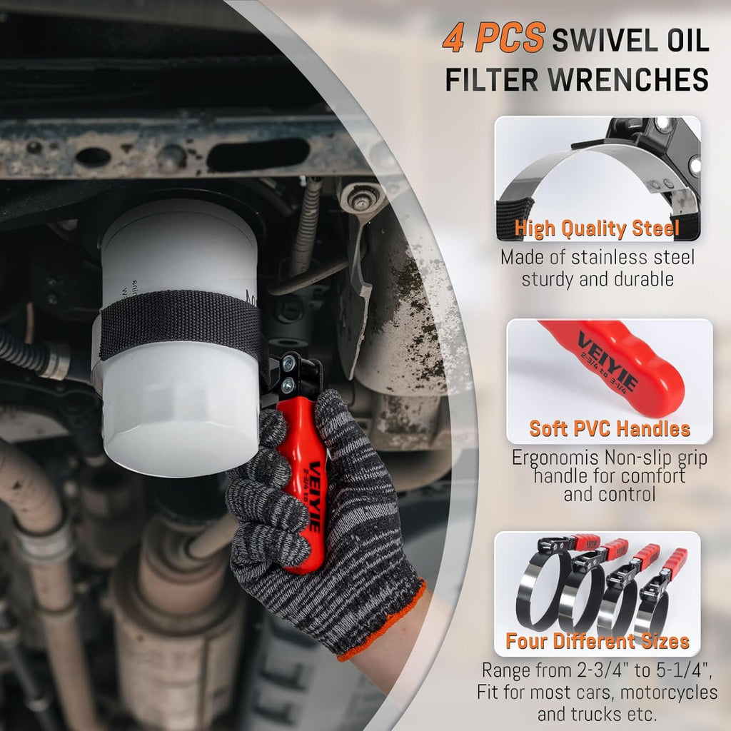 8-Piece Oil Filter Wrench Set, Oil Filter Removal Tool Cover 2-3/4" to 5-1/4", 9" & 12" Adjustable Oil Filter Pliers