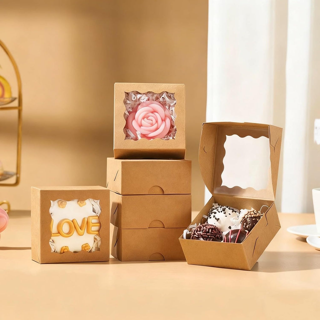 3x3x1.5 Inches 50PCS Small Kraft Gift Boxes with Window