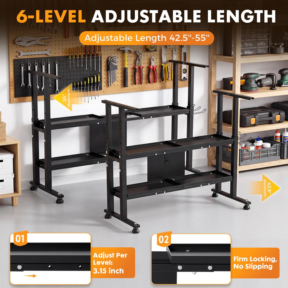 Workbench Frame, Adjustable Standing Desk Frame with Power Outlet