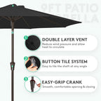 9FT Outdoor Patio Umbrella, Market Umbrella, Black