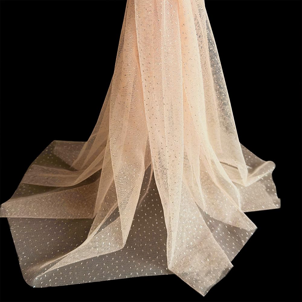 Glitter Tulle Fabric, 60" Wide Champagne Tulle Fabric 10 Yards