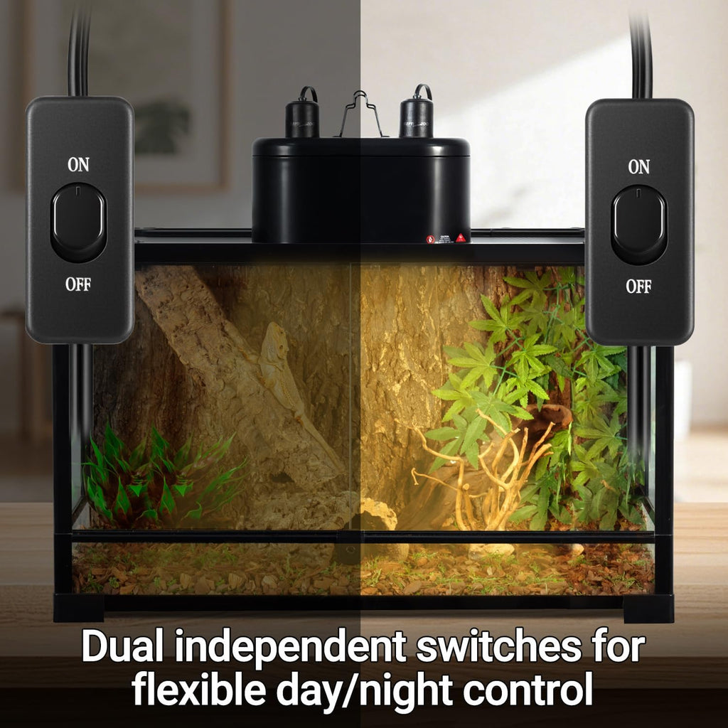 Dual Reptile Light Fixture for Reptile Dome UVB Lamp Fixture Dual Reptile Reflector Dome Lamp Cap Combo Integration