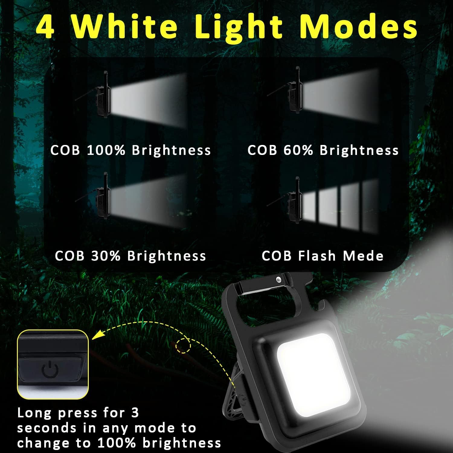 COB Rechargeable Keychain Flashlight 2Pack, High Lumen Super Bright LED Work Light with Magnet,Clip,Bottle Opener for