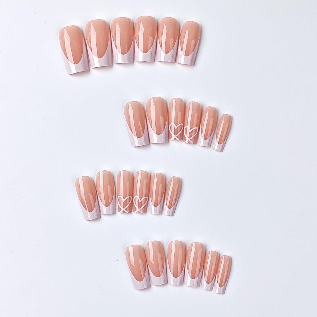 White French Tip Press on Nails, Medium Square Fake Nails