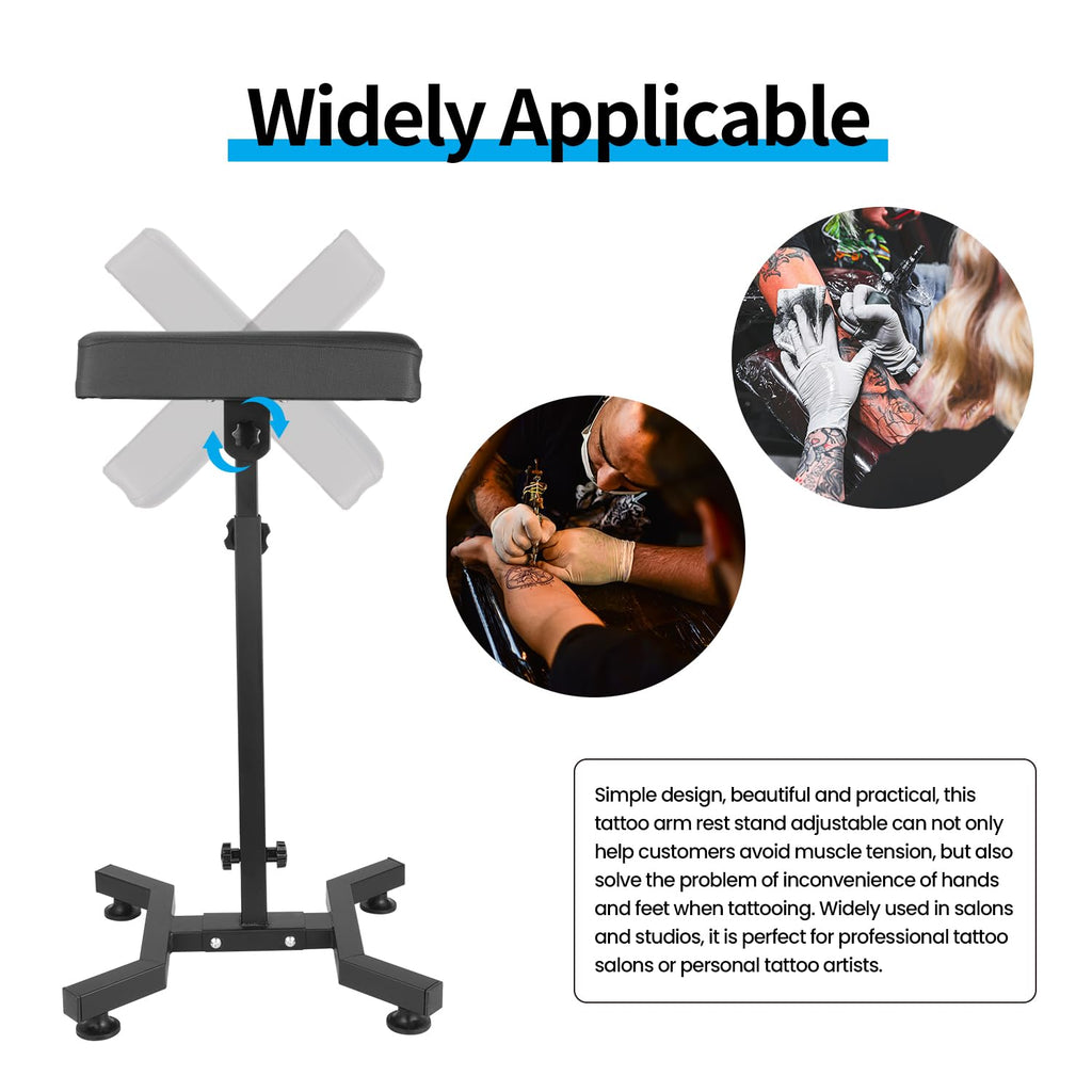 Tattoo Armrest Stand, Tattoo Arm Rest Stand Adjustable, Tiltable Thickened Black Leather Cushion, Stable Four Corner