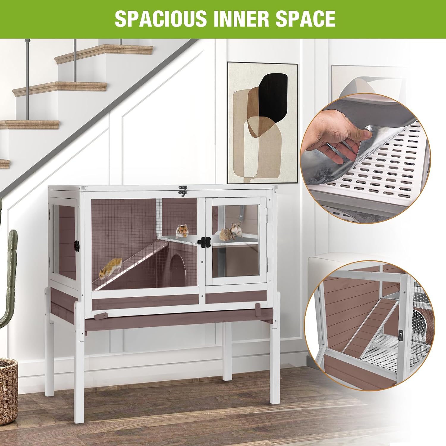 Wooden Guinea Pig Cages Indoor,Two-Story Wooden Rabbit Cage Hutch with Removable Stand and Pull Out Tray, Small