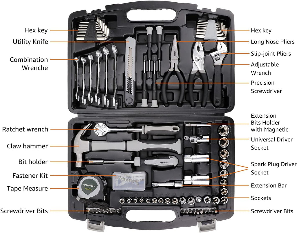 131-Piece General Household Hand Tool Set with Storage Case for Home Repair, Portable