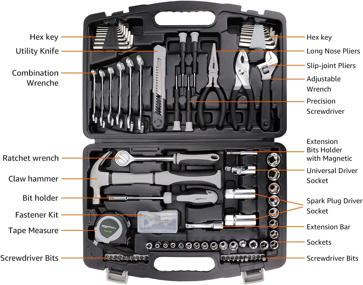 131-Piece General Household Hand Tool Set with Storage Case for Home Repair, Portable