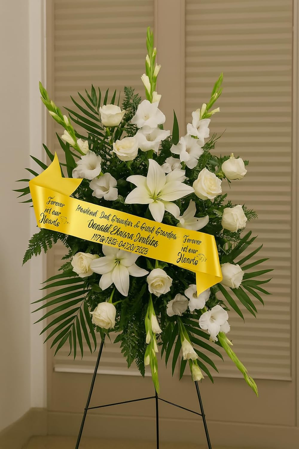 Personalized Memorial Funeral Flower Sash Ribbon | Custom Printed Sympathy Tribute Ribbon for Funeral Flowers, Casket