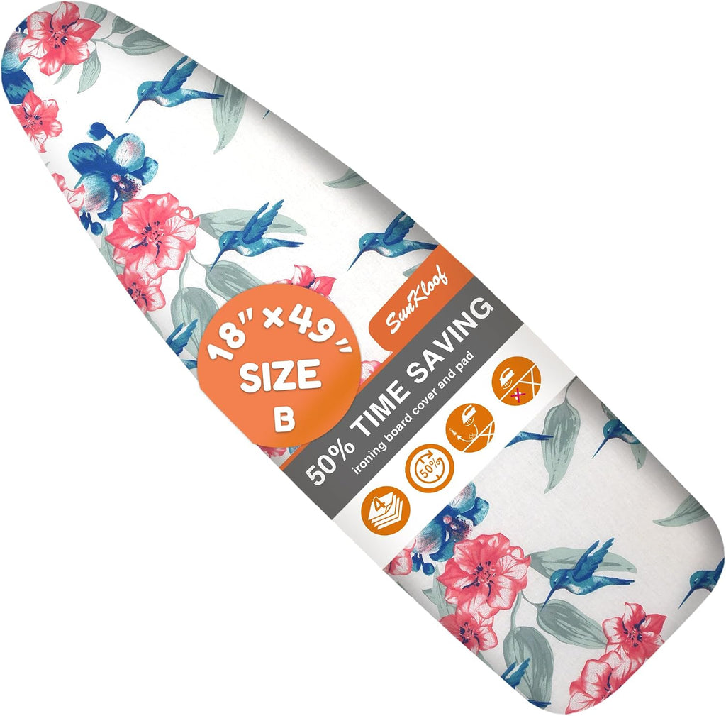 Extra Wide Ironing Board Cover and Pad-Silicone Coating-18 X49 | 400°F Scorch Resistant Thick Padding Iron Board